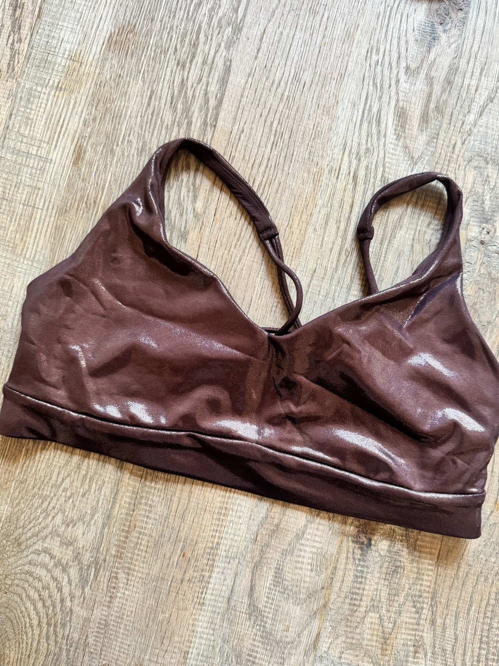 Athleta Shimmery Chocolate Brown V-Neck Sports Bralette